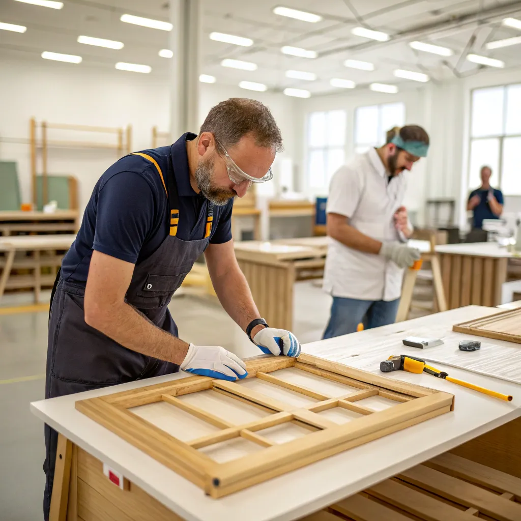 Instructor demonstrating furniture assembly techniques